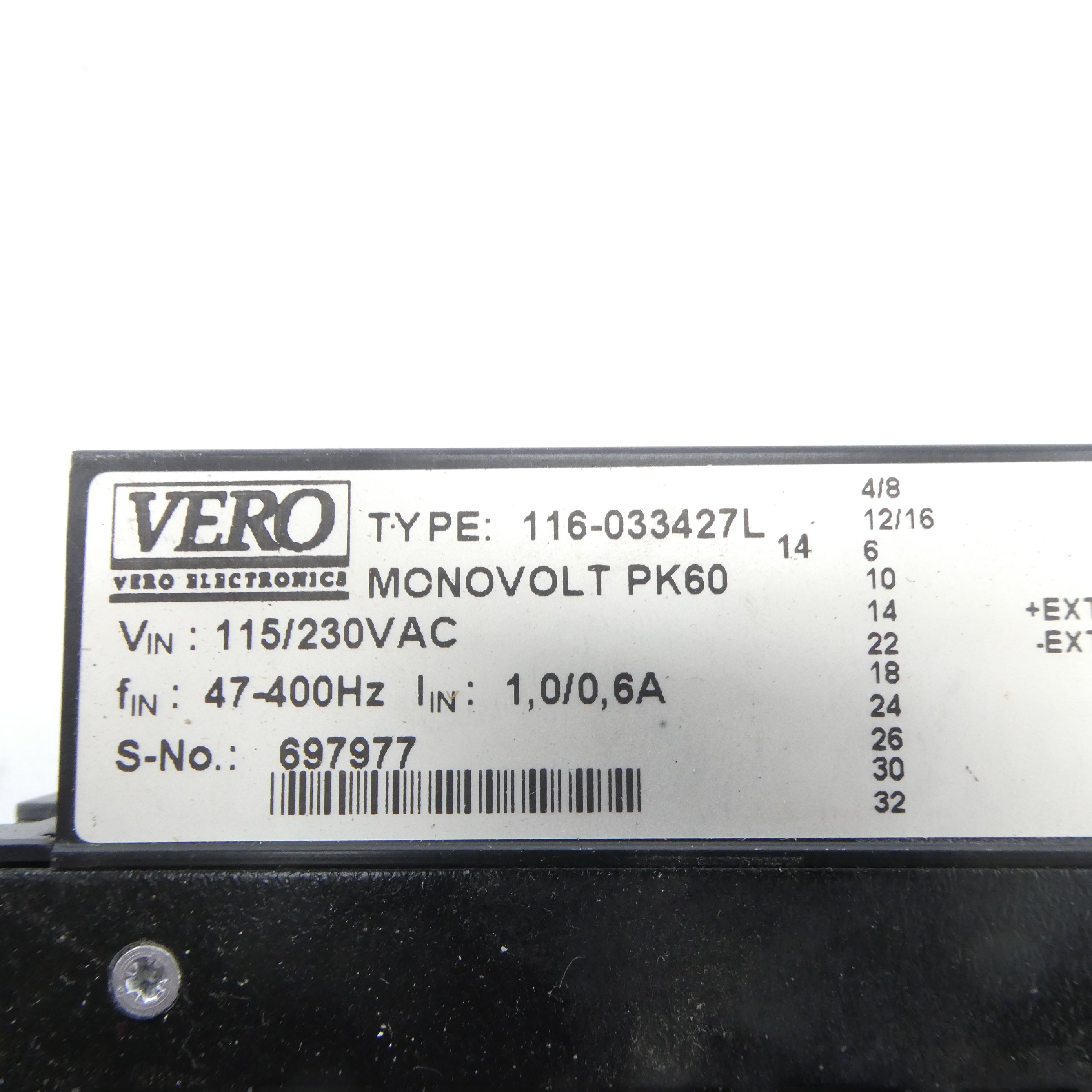 VERO 116-033427L 115/230VAC 0.6/1A NSNP