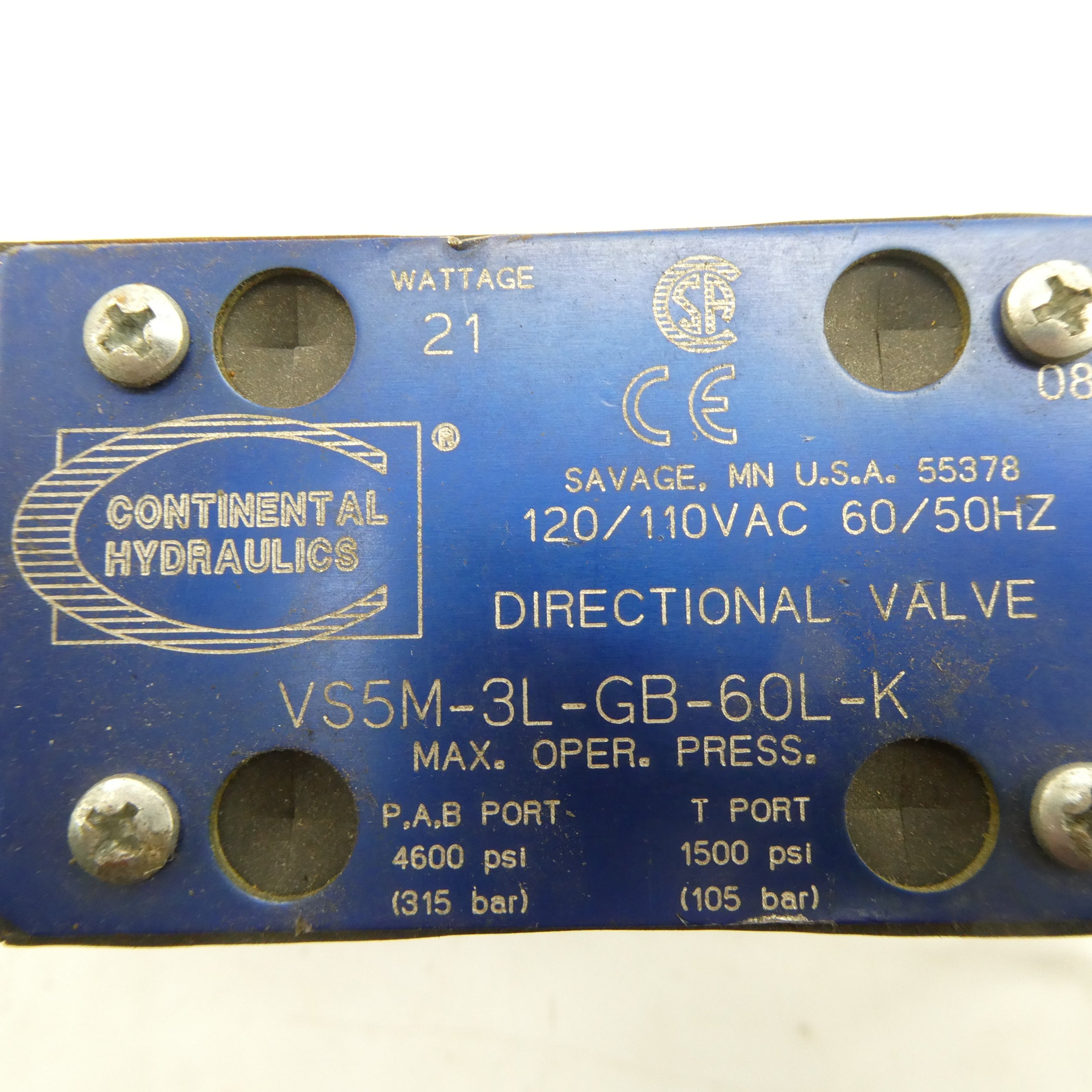 CONTINENTAL HYDRAULICS VS5M-3L-GB-60L-K 110/120VAC 4600PSI UNMP