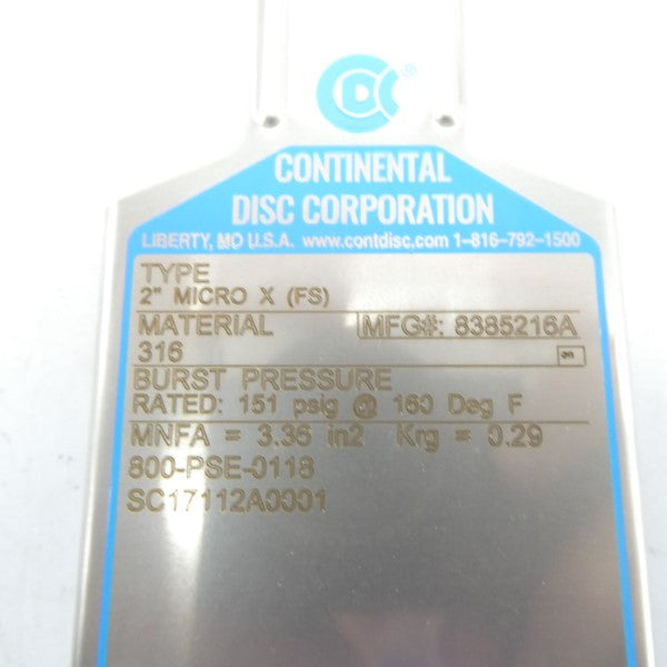 CONTINENTAL DISC 8385216A 151PSI 2" NSMP
