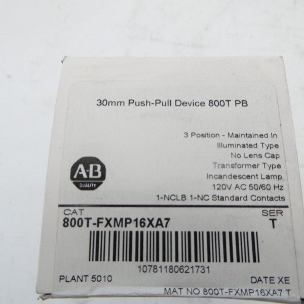 ALLEN BRADLEY 800T-FXMP16XA7 SER. T 120VAC (WH) NSFS