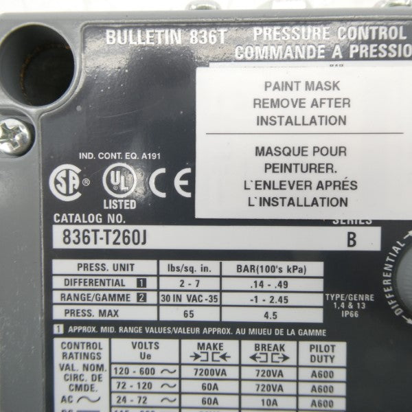 ALLEN BRADLEY 836T-T260J SER. B 120-600V 60A (BR/WH) NSMP