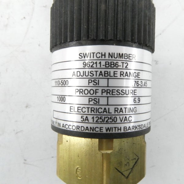 BARKSDALE 96211-BB6-T2 125/250VAC 5A 110-500PSI NSMP