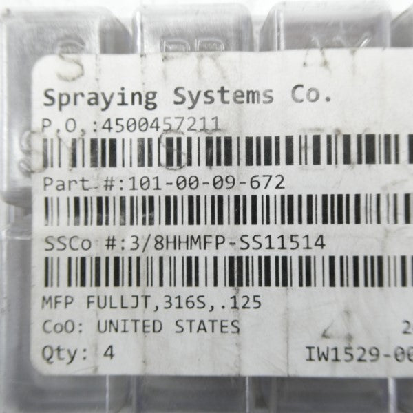 SPRAYING SYSTEMS 3/8HHMFP-SS11514 101-00-09-672 (PKG OF 4) NSMP