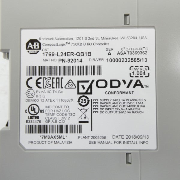 ALLEN BRADLEY 1769-L24ER-QB1B SER. A F/W 1.004 24V 2.1A NSMP