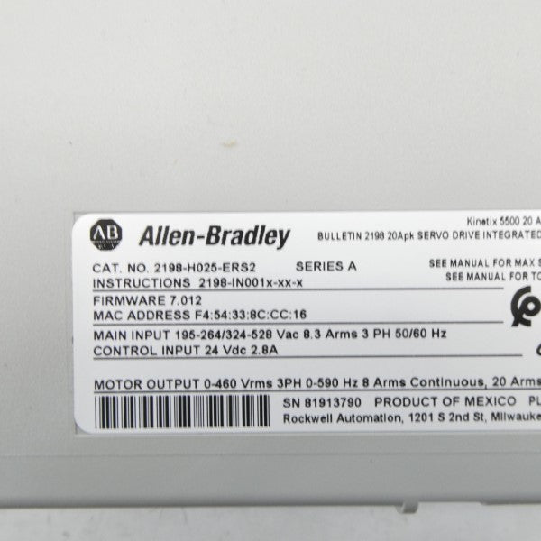 ALLEN BRADLEY 2198-H025-ERS SER. A F/W 7.013 324-528VAC 20A NSMP