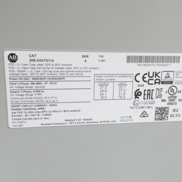 ALLEN BRADLEY 25B-D037N114 SER. A F/W 7.001 323-528VAC NSMP