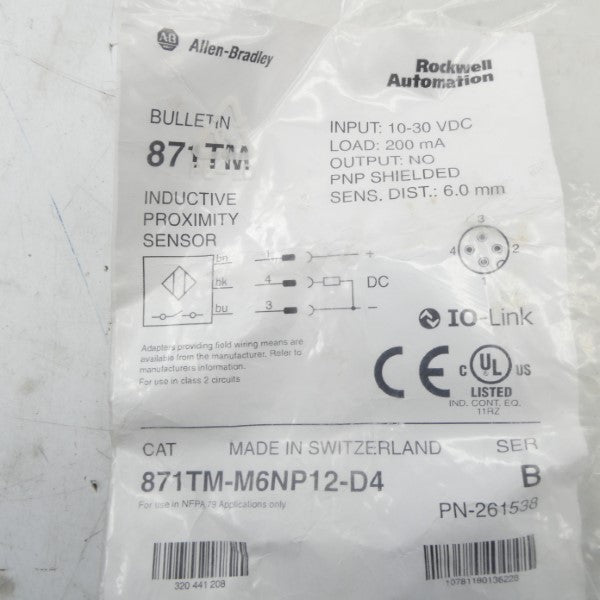 ALLEN BRADLEY 871TM-M6NP12-D4 SER. B 10-30VDC NSMP