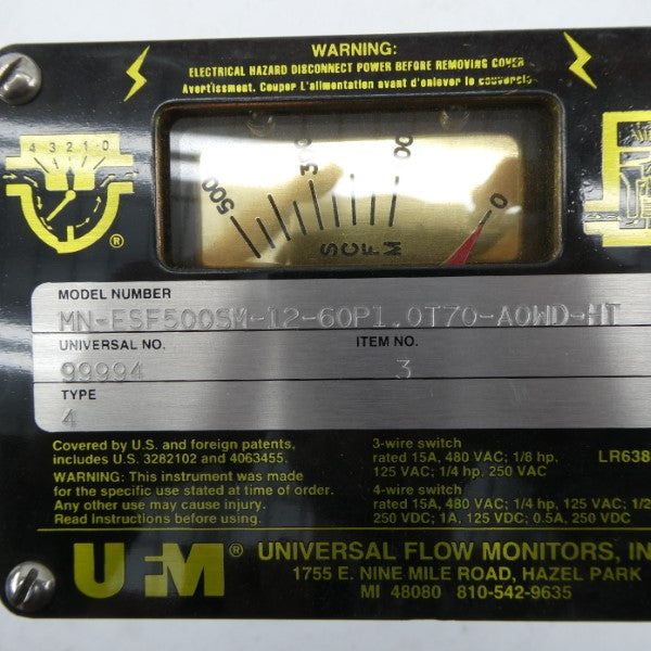 UNIVERSAL FLOW MONITORS MN-ESF500SM-12-60P1.0T70-A0WD-HT 480VAC 15A NSNP