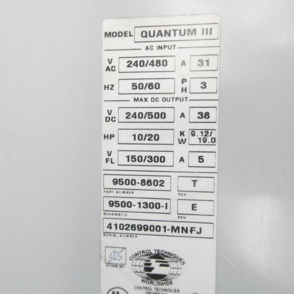CONTROL TECHNIQUES 9500-8602 M45R-14ICDQ 240/480VAC 31A UNMP