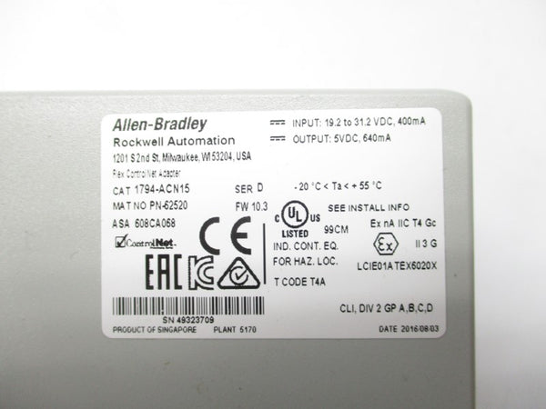 ALLEN BRADLEY 1794-ACN15 SER. D F/W 10.3 19.2-31.2VDC NSMP