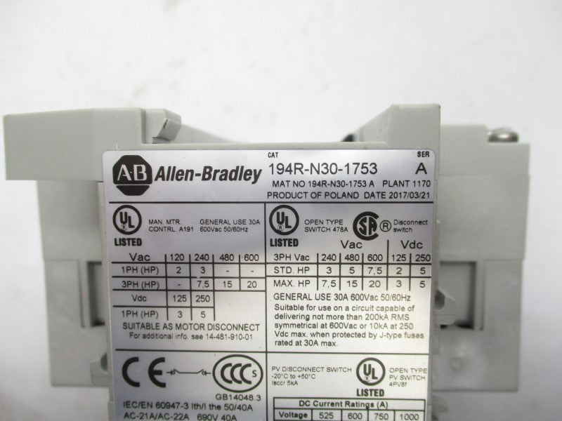 ALLEN BRADLEY 194R-N30-1753 SER. A NSNP