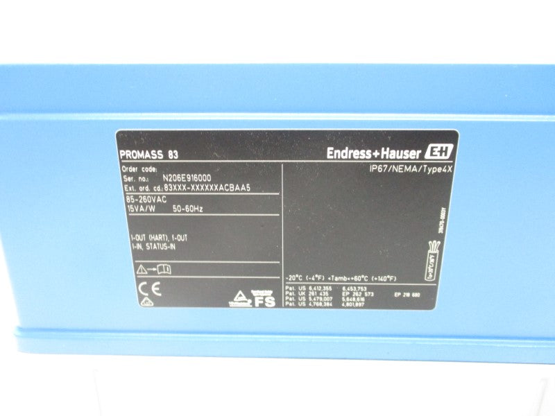 ENDRESS+HAUSER 83XXX-XXXXXXACBAA5 PR0MASS83 85-260VAC NSMP