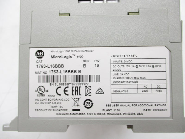 ALLEN BRADLEY 1763-L16BBB SER. B F/W 16 24VDC NSMP