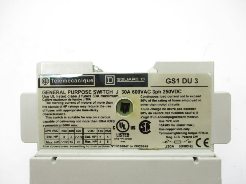 TELEMECANIQUE GS1DU3 600VAC 30A NSMP