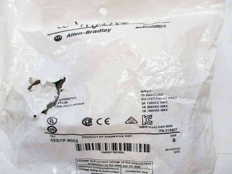 ALLEN BRADLEY 42GTP-9002 SER. B 70-264VDC/AC 2A NSMP