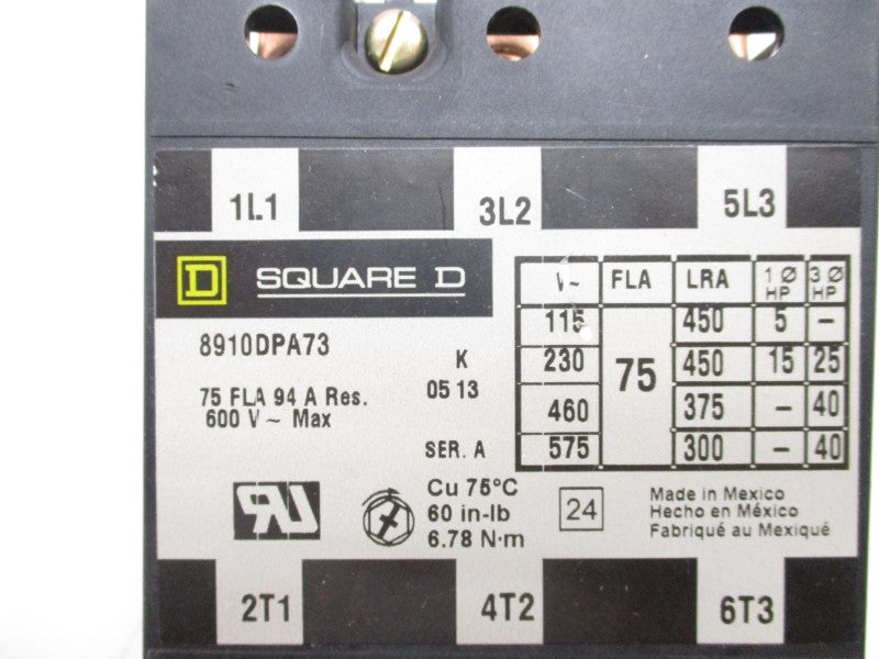 SQUARE D 8910DPA73V06 SER. A 440/480V 75A NSMP