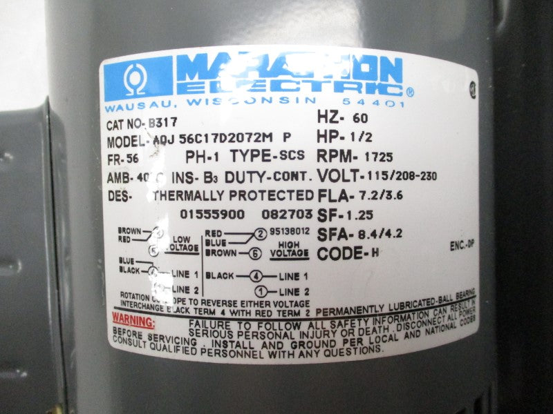 MARATHON ELECTRIC B317 AQJ56C17D2072M 115/208-230V 7.2/3.6A NSMP