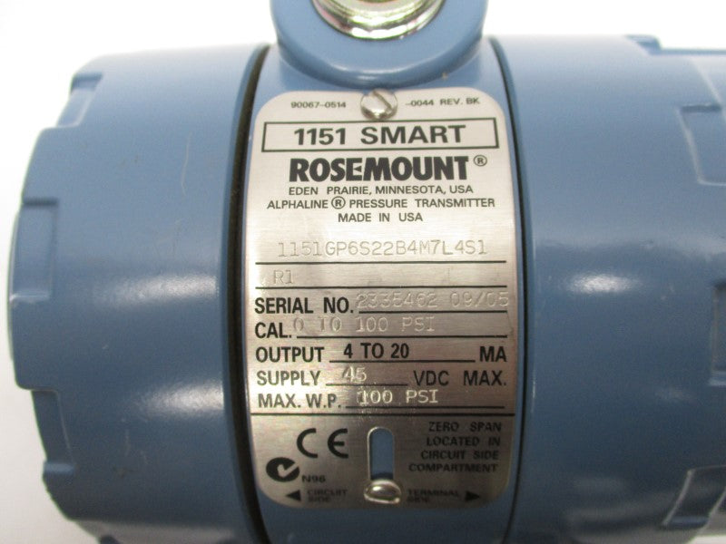 ROSEMOUNT 1151GP6S22B4M7L4S1R1 45VDC 100PSI NSNP