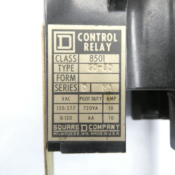 SQUARE D 8501GO-80 SER. D 120-277VAC 10A (AS PICTURED) NSNP