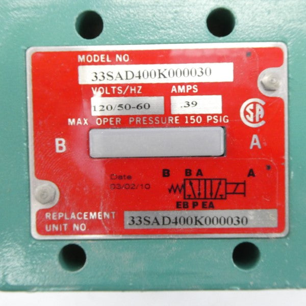 NUMATICS 33SAD400K000030 120V 0.39A NSNP