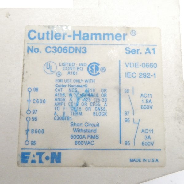 CUTLER HAMMER C306DN3 SER. A1 600V 1.5A NSNP