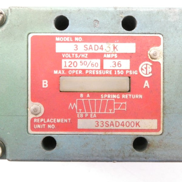NUMATICS 3SAD431K 120V 0.36A 150PSI UNMP