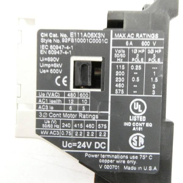 CUTLER HAMMER E111A06X3N 24VDC NSMP
