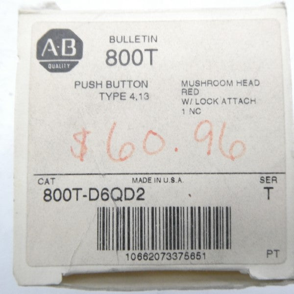 ALLEN BRADLEY 800T-D6QD2 SER. T (AS PICTURED) (WH) NSMP
