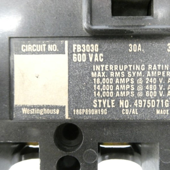 WESTINGHOUSE FB3030 600VAC 30A (AS PICTURED) NSNP