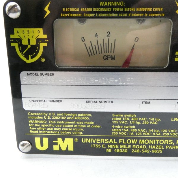 UNIVERSAL FLOW MONITORS SN-ASB6GM-6-915V.9-A1NR-1.5D 480VAC 15A NSNP