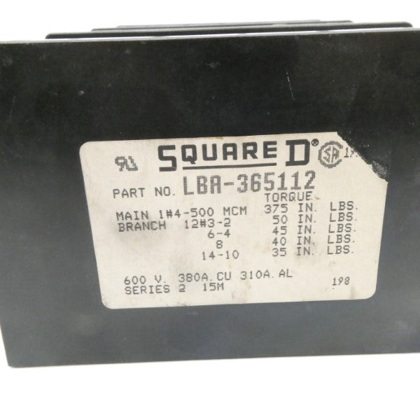 SQUARE D LBA-365112 600V 380A UNMP