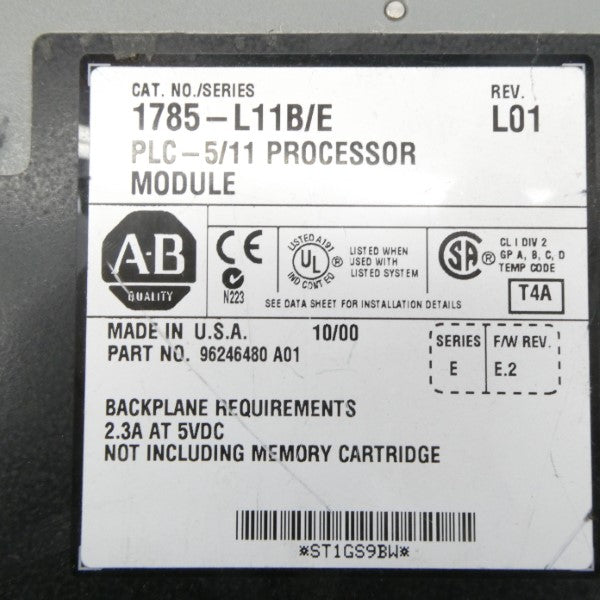 ALLEN BRADLEY 1785-L11B SER. E F/W E.2 5VDC 2.3A REV. L01 (NO KEY) NSNP
