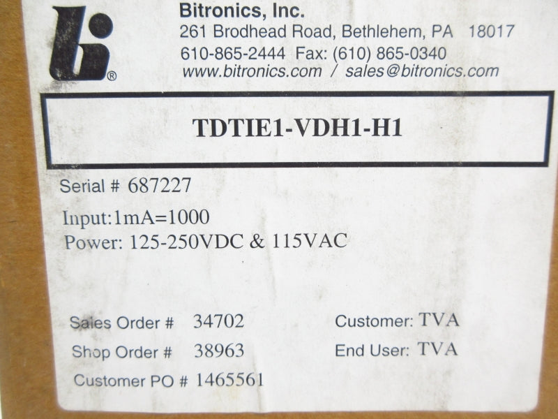 BITRONICS TDTIE1-VDH1-H1 125-250VDC NSMP