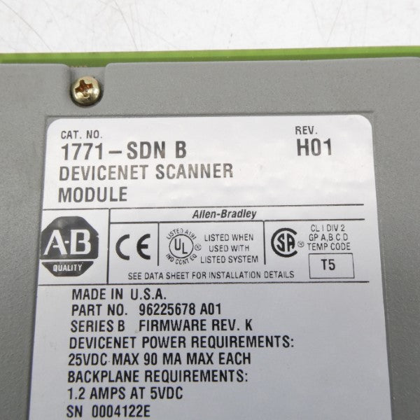 ALLEN BRADLEY 1771-SDN SER. B F/W K 25VDC 1.2A REV. H01 NSNP