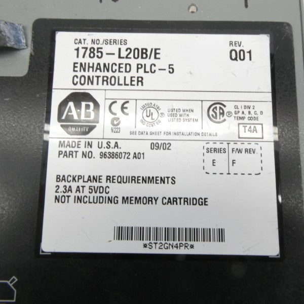 ALLEN BRADLEY 1785-L20B SER. E F/W F 5VDC 2.3A REV. Q01 (NO KEY) NSNP