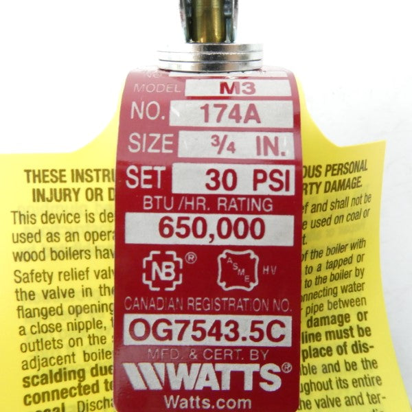 WATTS 174A-030 0274428 30PSI 3/4" NSMP