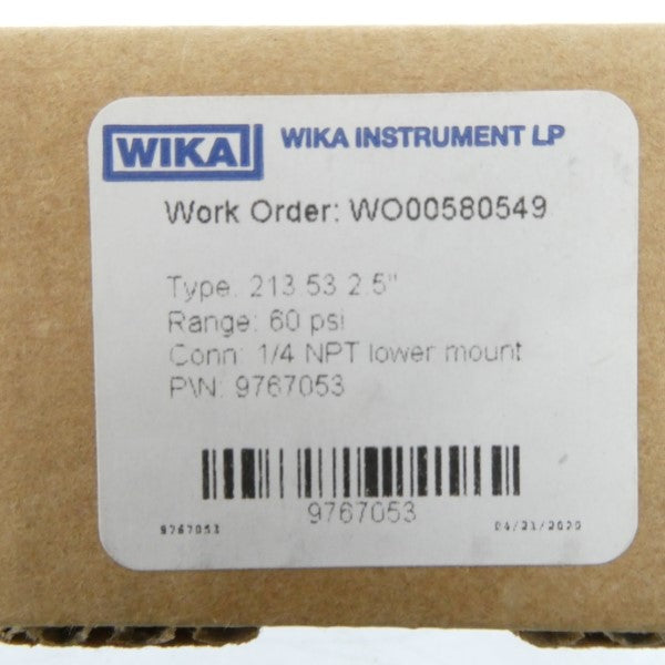 WIKA 9767053 0-60PSI 1/4" NSMP