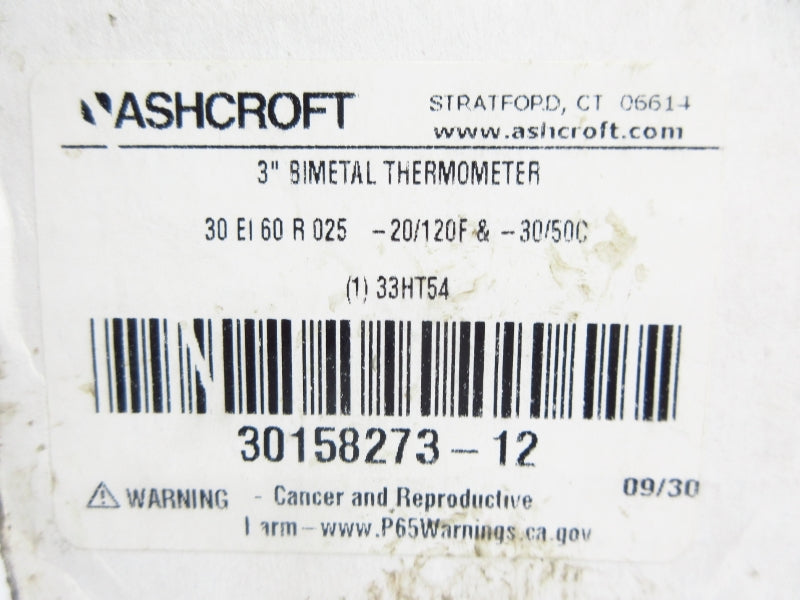 ASHCROFT 30EI60R025-20/120F&-30/50C 33HT54 3" NSMP