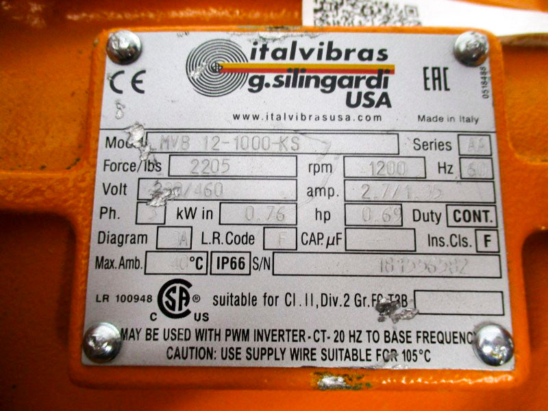 ITALVIBRAS MVB12-1000-KS SER. AA 230/460V 2.7/1.35A NSNP