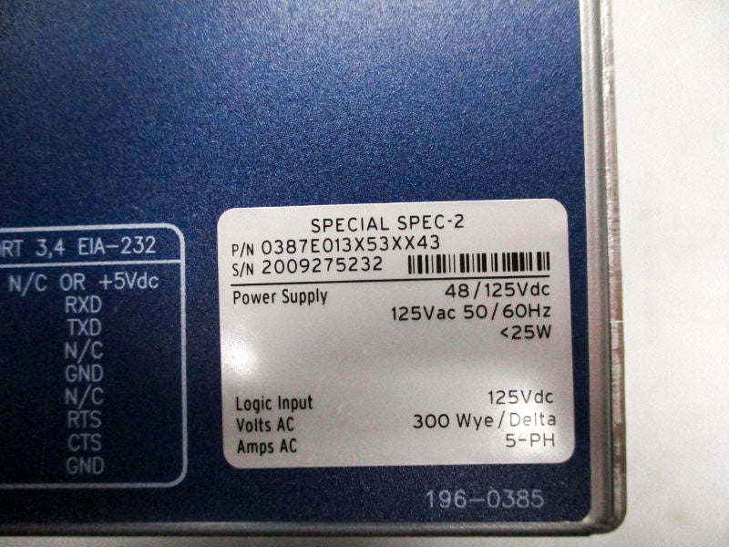 SEL 0387E013X53XX43 48/125VDC NSMP