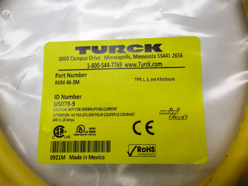TURCK RKM46-3M U5078-9 600V 10A NSMP