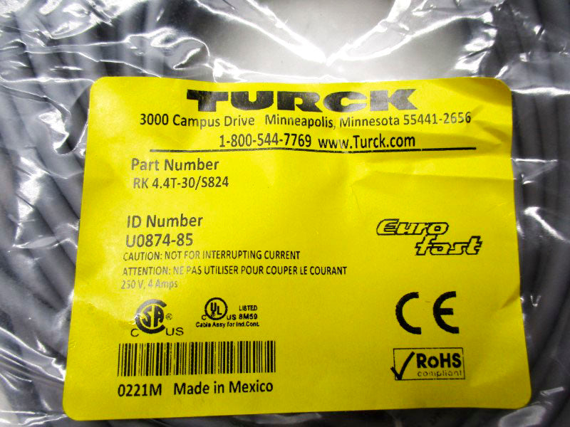 TURCK RK4.4T-30/S824 U0874-85 250V 4A NSMP