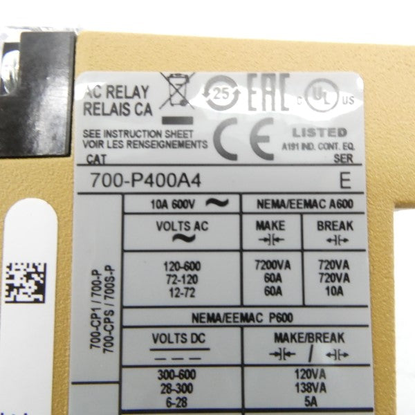 ALLEN BRADLEY 700-P400A4 SER. E 460-480V 10A (WH) NSMP