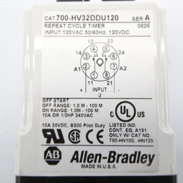 ALLEN BRADLEY 700-HV32DDU120 SER. A 120VAC/DC 10A 1.0-100M (WH) NSMP
