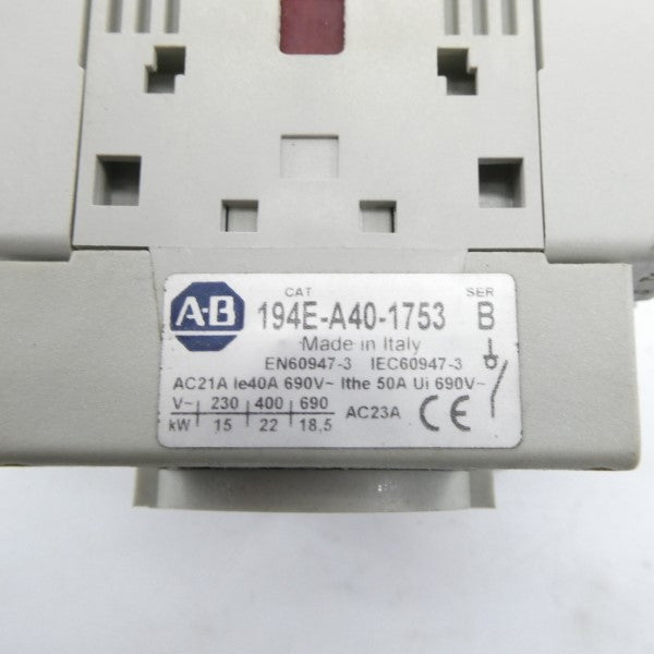ALLEN BRADLEY 194E-A40-1753-6N SER. B 690V 50A (BR/WH) NSMP