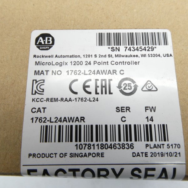 ALLEN BRADLEY 1762-L24AWAR SER. C F/W 14 DATE: 2019 NSFS