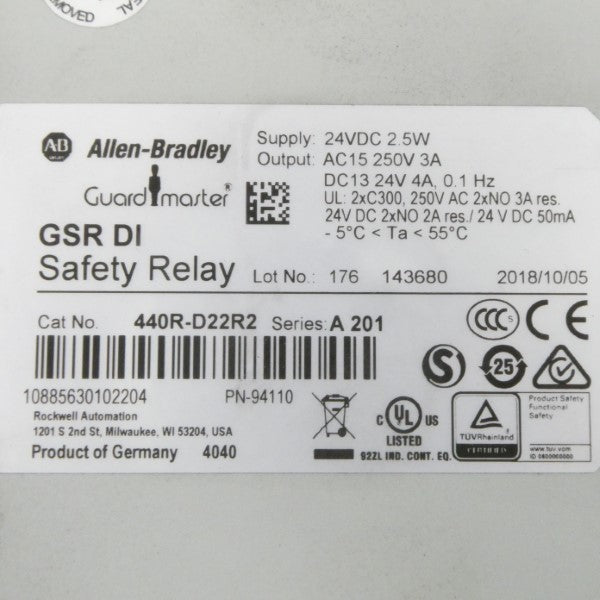 ALLEN BRADLEY 440R-D22R2 SER. A01 24VDC 4A NSNP