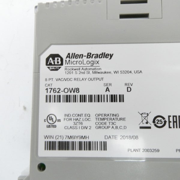 ALLEN BRADLEY 1762-OW8 SER. A 24VDC REV. D NSNP