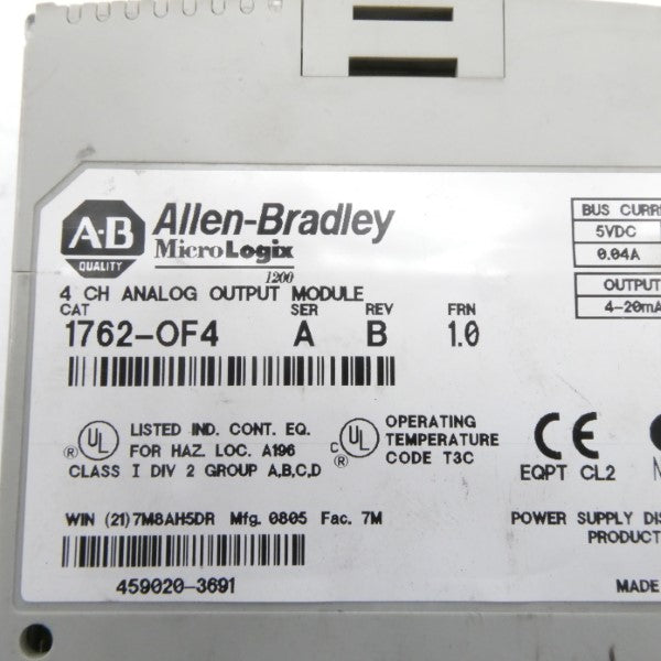 ALLEN BRADLEY 1762-OF4 SER. A F/W 1.1 24VDC NSMP
