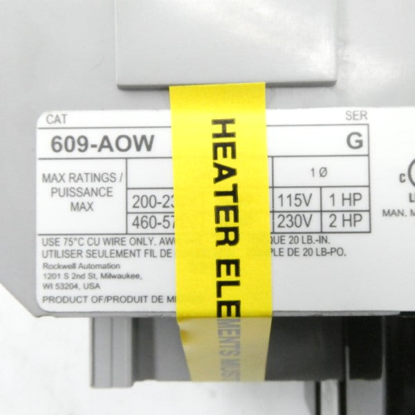 ALLEN BRADLEY 609-AOW SER. G 460-575V(BR/WH) NSMP